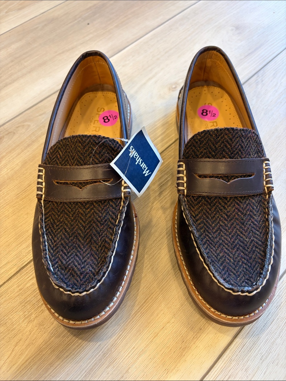 New Sperry Women’s  Brown Tweed & Dark Brown Leather Penny Loafers